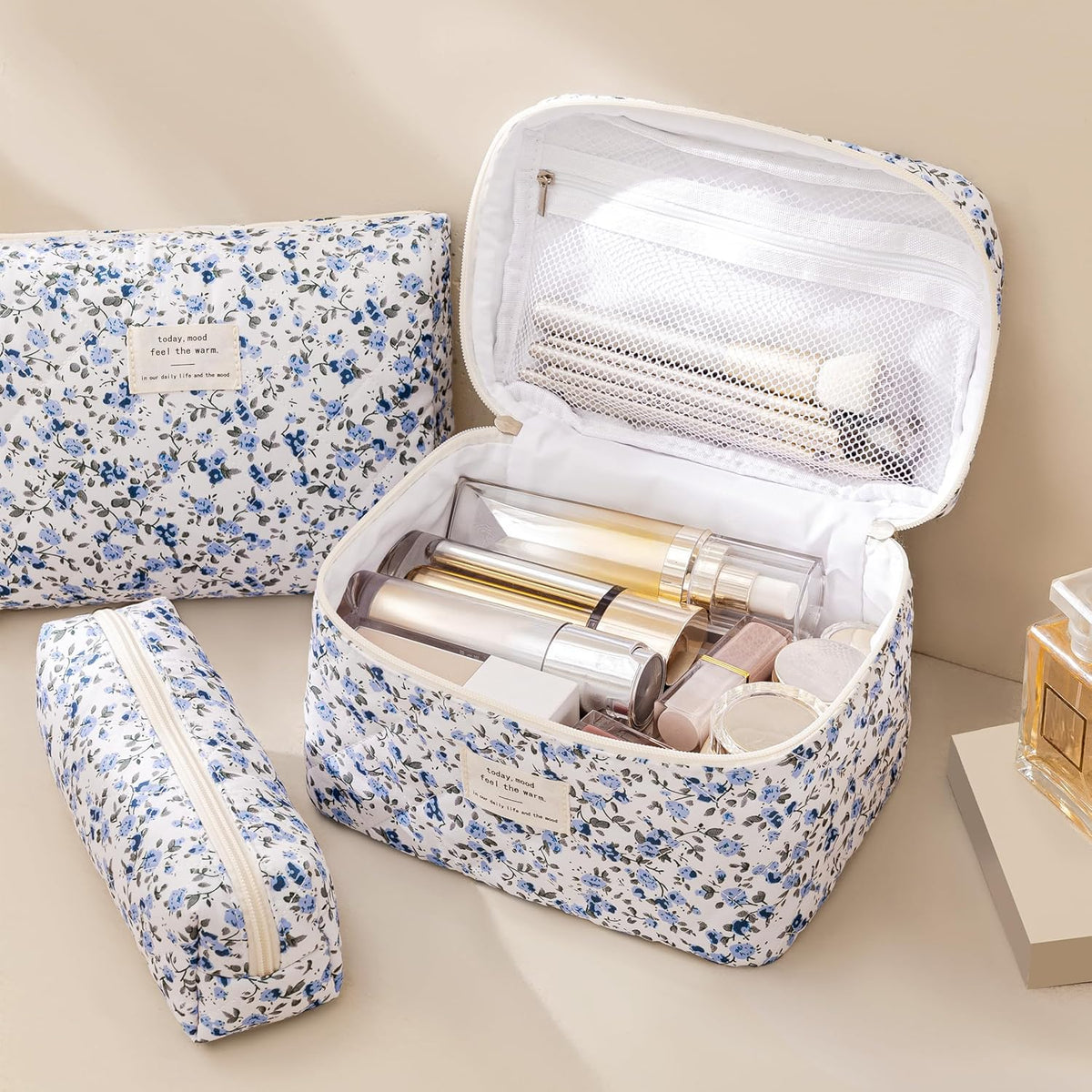 HBselect Trousse de Maquillage Matelassée vue latérale avec fermeture éclair dorée