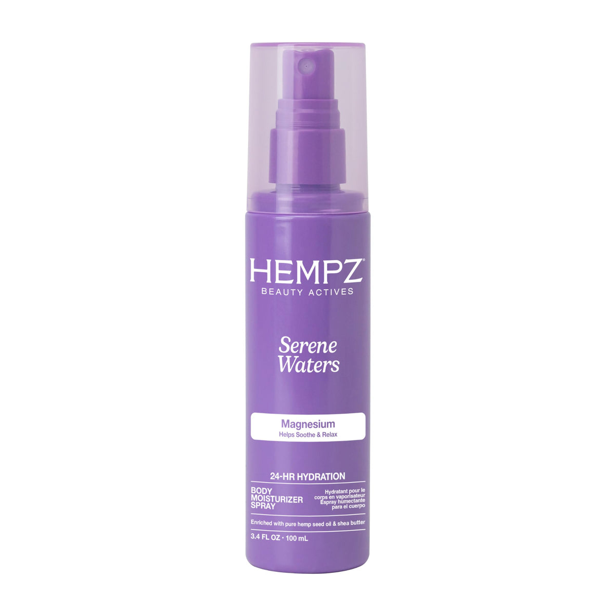 Hempz Spray Corporel Magnésium 100ml vue avant avec parfum Serene Waters