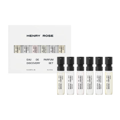 Henry Rose Discovery Set vue avant avec six mini parfums