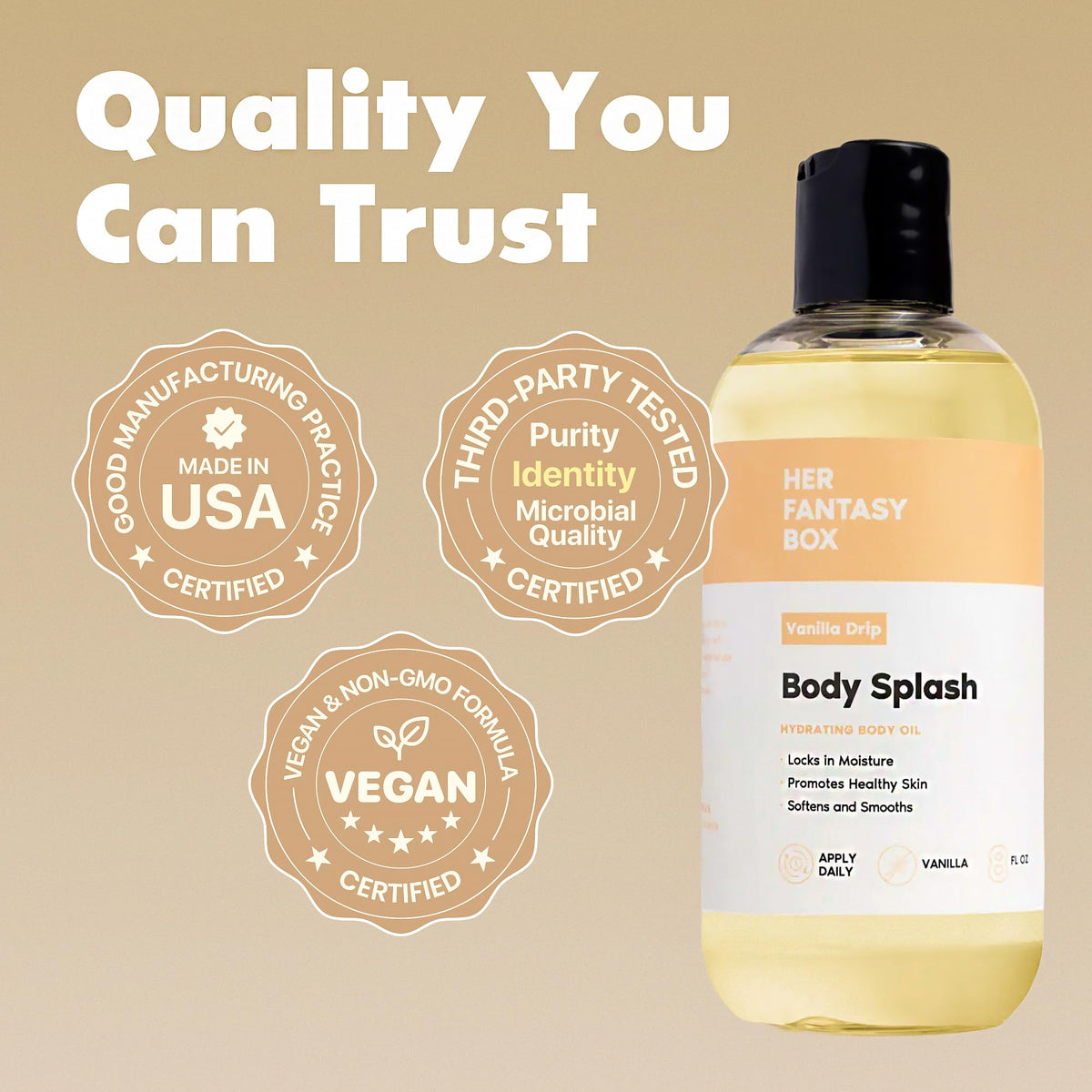 Her Fantasy Box Body Splash Vanille Drip application sur le corps