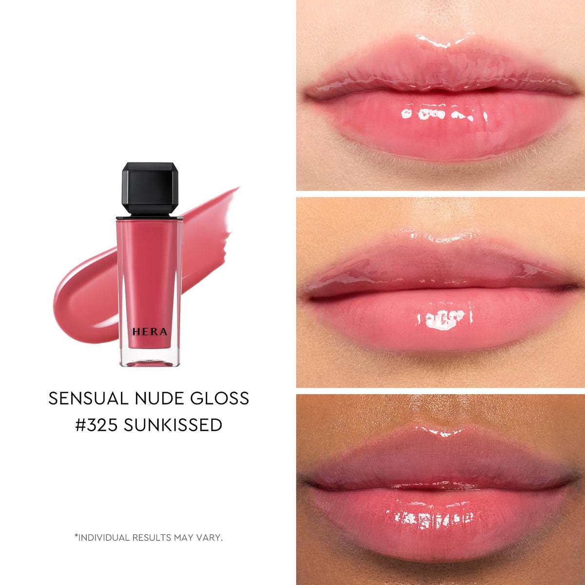 HERA Gloss à Lèvres Sensuel #325 Sunkissed sur des lèvres avec un éclat naturel