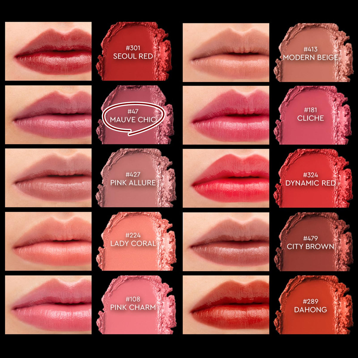 HERA Rouge Classy Lipstick #108 PINK CHARM with other shades