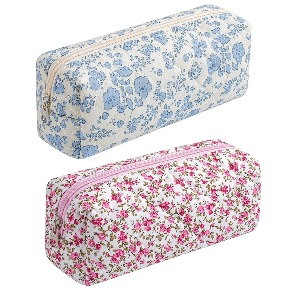 HHQQWZ trousse de maquillage fleurie bleu et rouge, vue avant