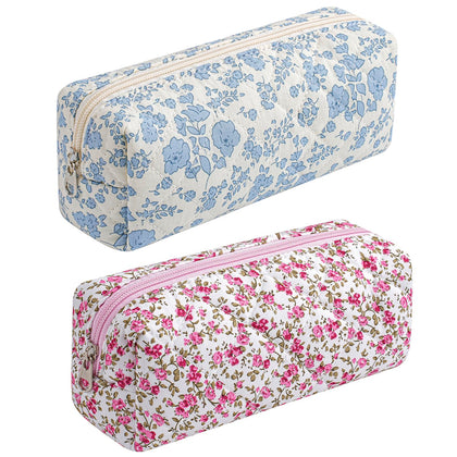 HHQQWZ trousse de maquillage fleurie bleu et rouge, vue avant