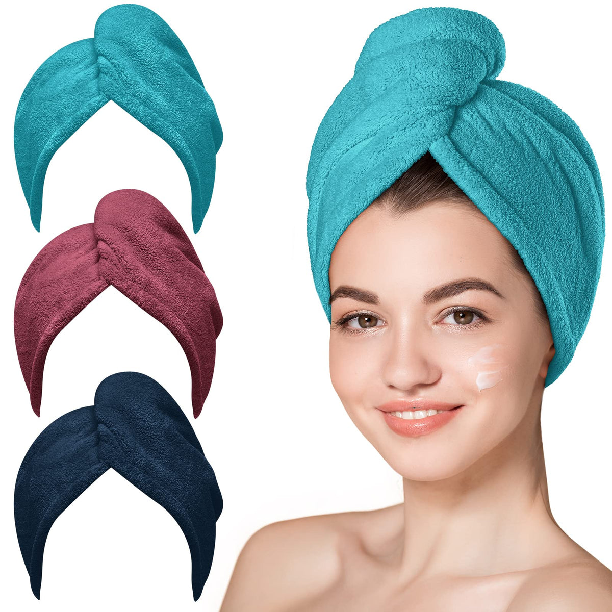 Hicober Serviette Cheveux Microfibre Aqua Prune Marine vue avant