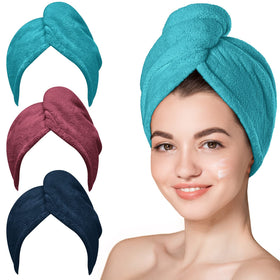 Hicober Serviette Cheveux Microfibre Aqua Prune Marine vue avant