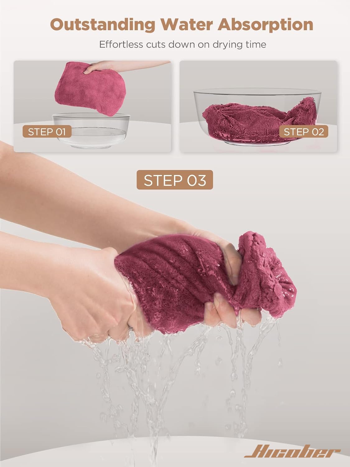 Hicober Serviette Cheveux Microfibre en voyage