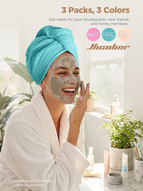 Hicober serviette microfibre cheveux affichée avec ses trois couleurs