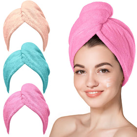 Hicober serviette microfibre cheveux couleur aqua pêche rose vue avant