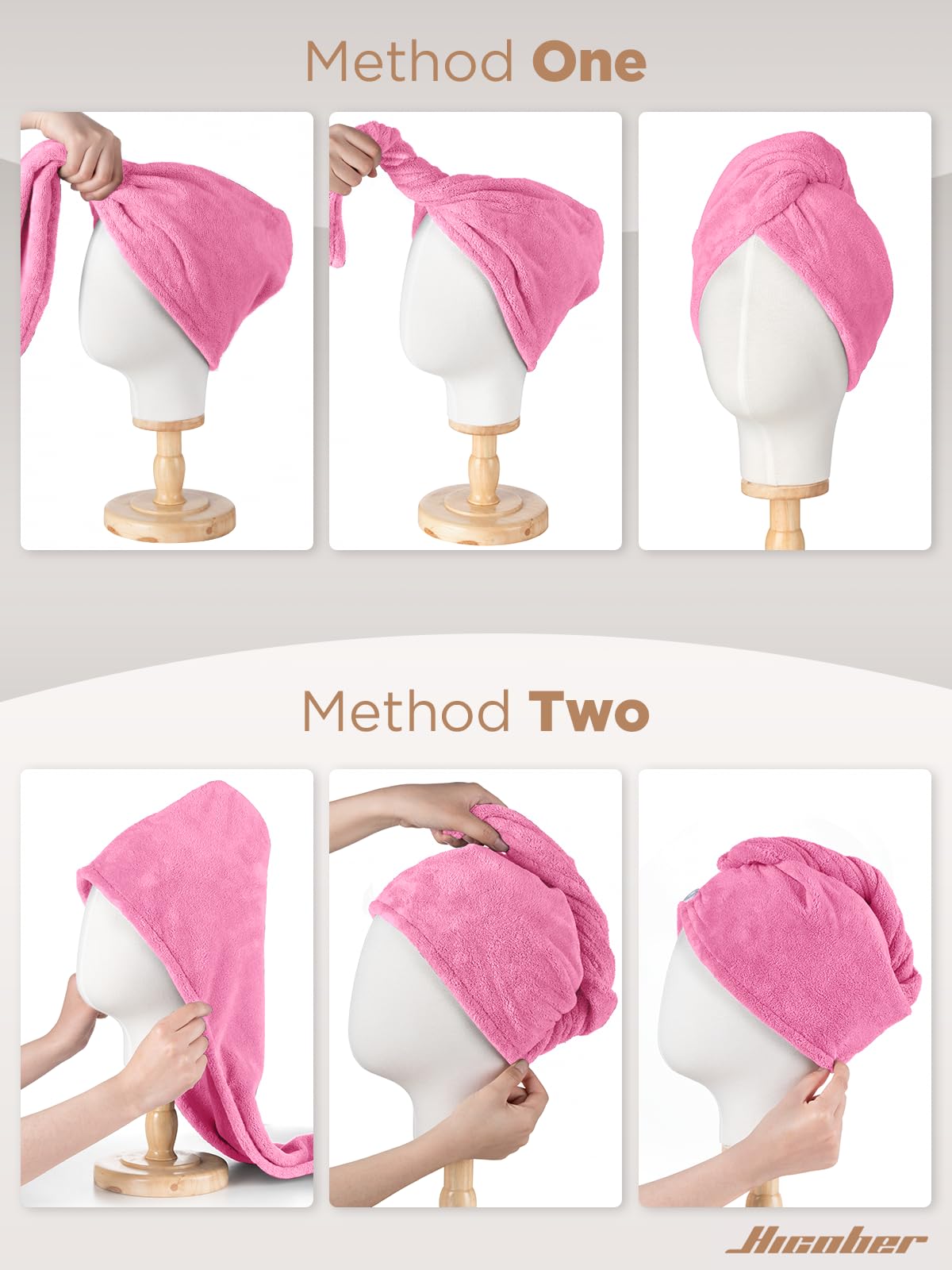 Hicober serviette microfibre cheveux pliée et prête à être utilisée