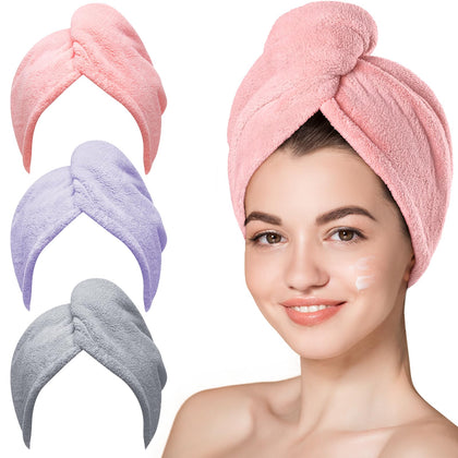 Hicober Serviette Microfibre Cheveux Rose Violet Gris vue de face