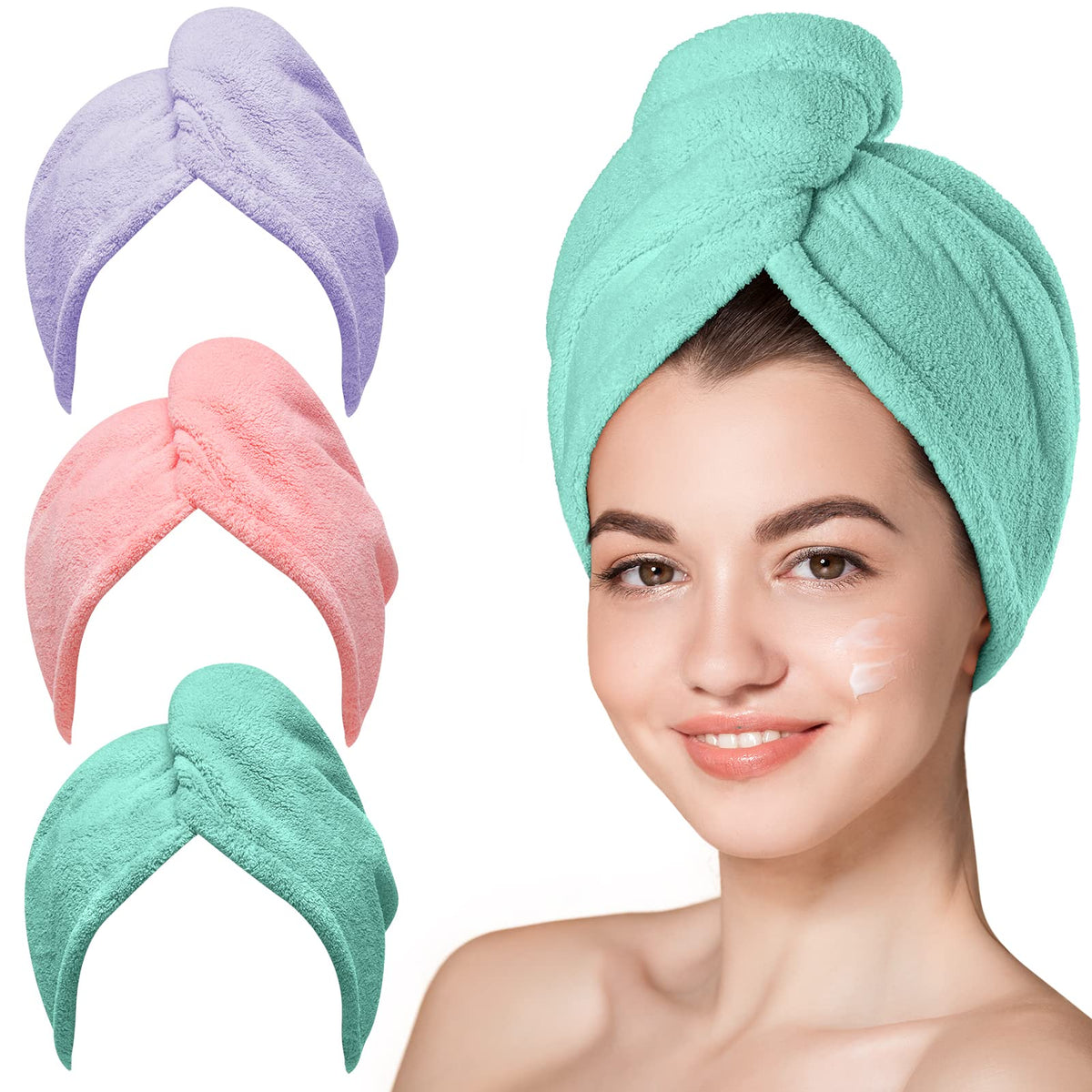 Hicober serviette microfibre rose pour cheveux, vue avant