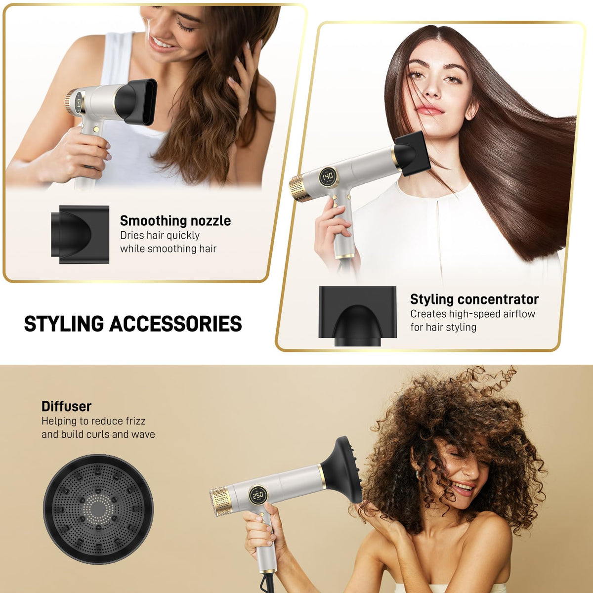 HITTIONA Sèche-Cheveux de Voyage 2000W avec son diffuseur installé