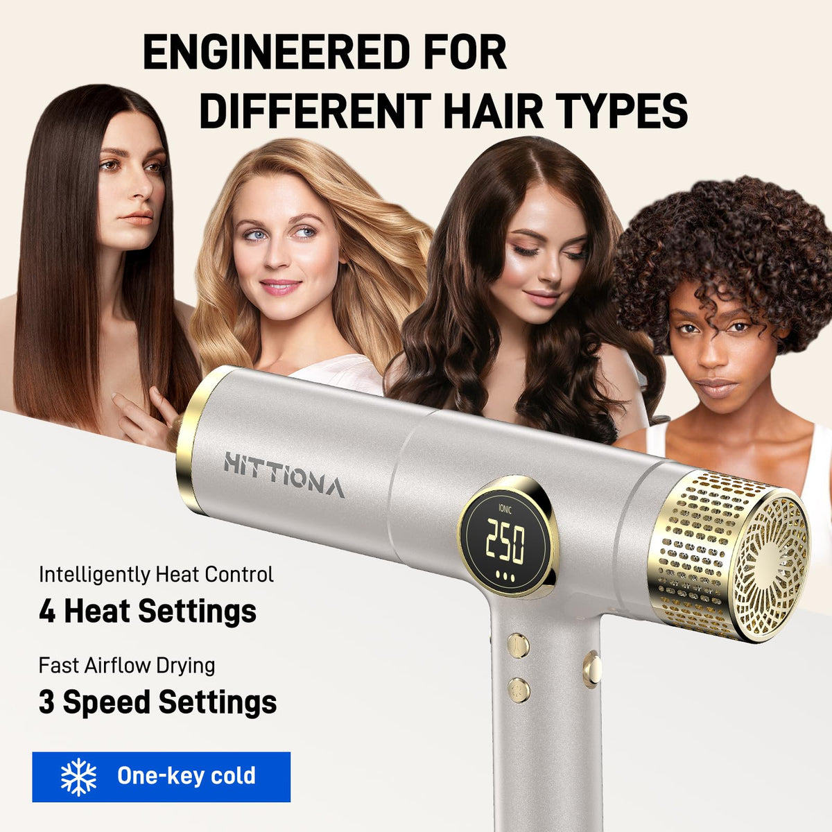 HITTIONA Sèche-Cheveux de Voyage 2000W en utilisation pour un coiffage