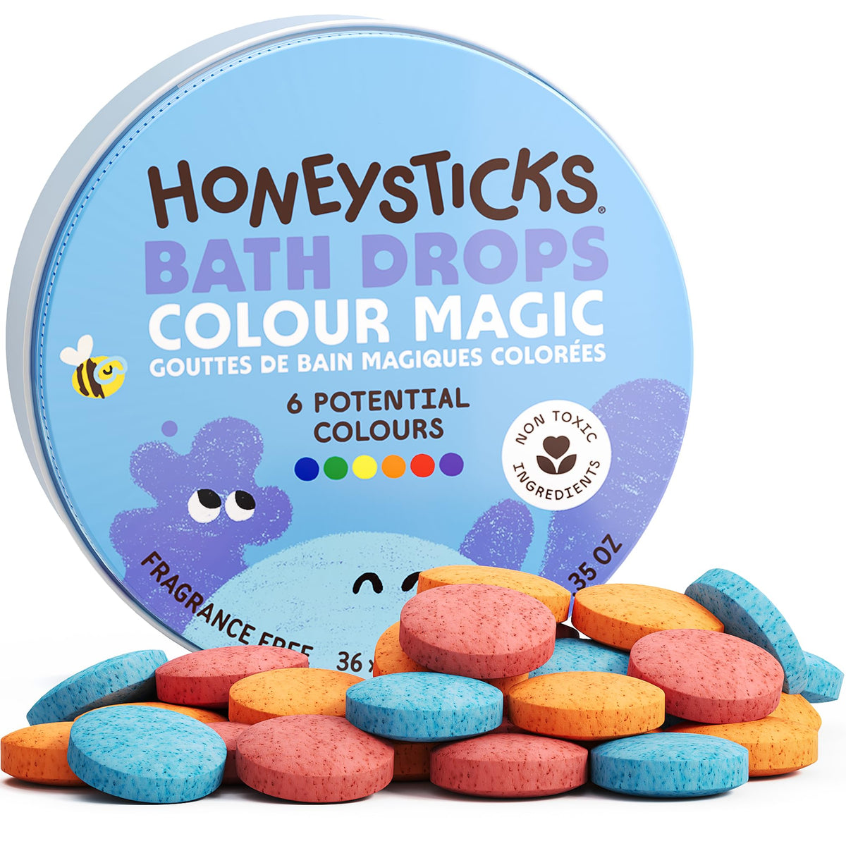 Honeysticks tablettes de couleur pour baignoire, boîte avec 36 gouttes