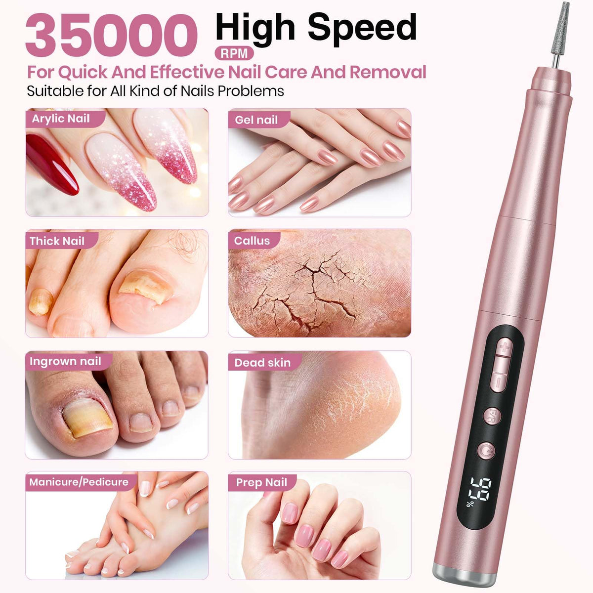 Hoxida perceuse à ongles avec câble de chargement Type-C