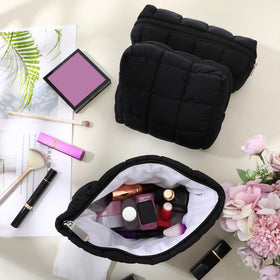 Huhumy trousse de maquillage puffer noire de taille moyenne