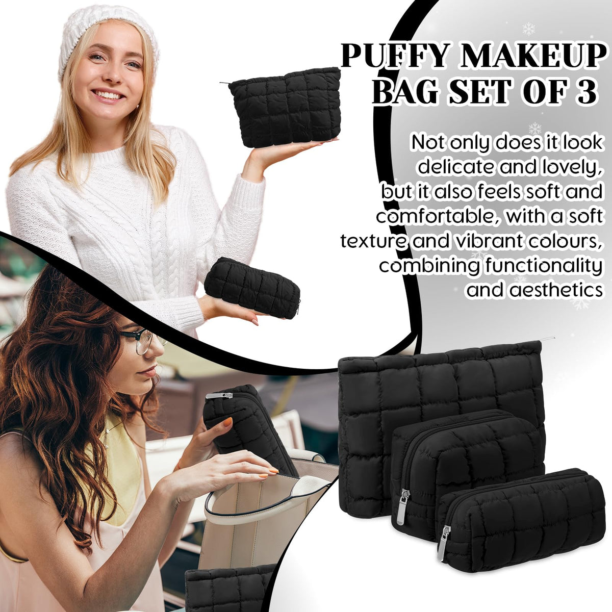 Huhumy trousse de maquillage puffer noire petite vue de côté