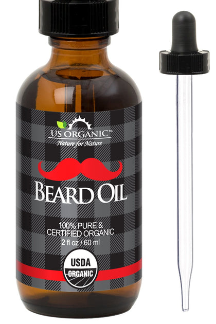 Huile à barbe bio US Organic flacon en verre ambré avec compte-gouttes
