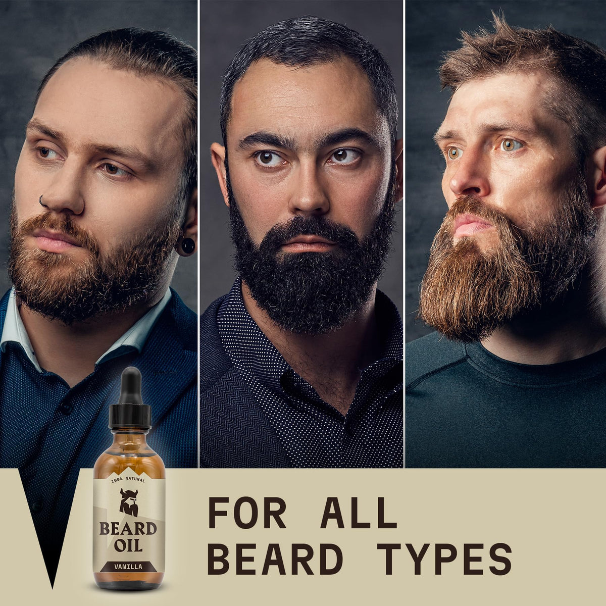 Huile à barbe Vanille Striking Viking sur une surface en bois