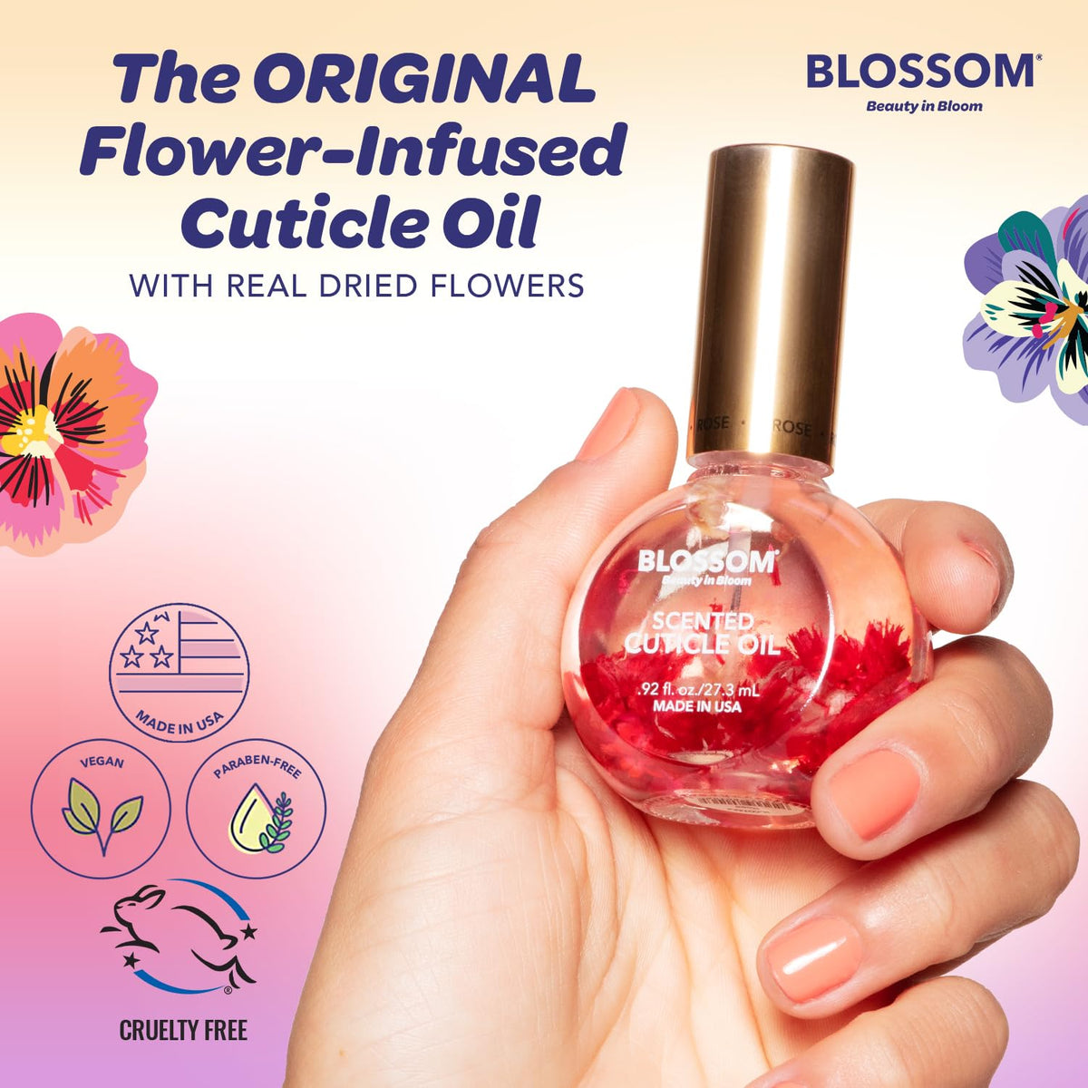 Huile à cuticules Blossom avec étiquette et bouchon
