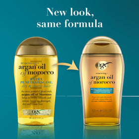 Huile d'argan OGX en utilisation sur cheveux