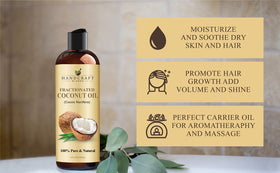 Huile de coco fractionnée Handcraft Blends avec des ingrédients naturels en arrière-plan