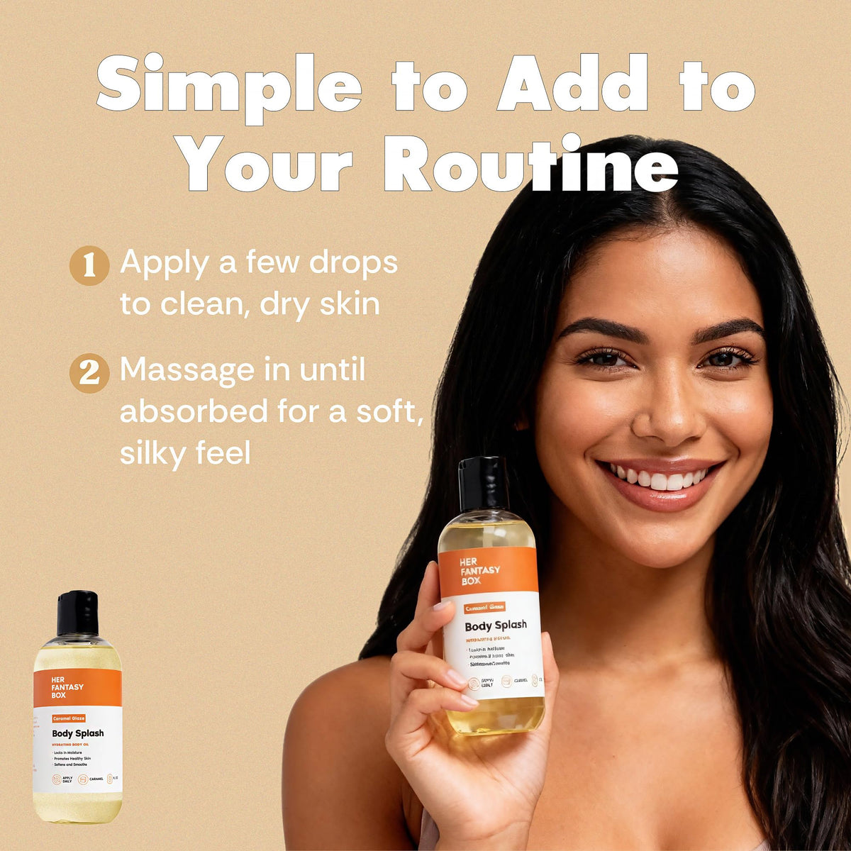 Huile de corps Caramel Glaze avec arrière-plan esthétique
