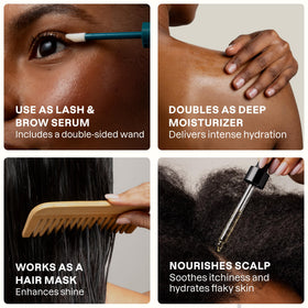 Huile de ricin bio Cliganic avec ses accessoires de beauté