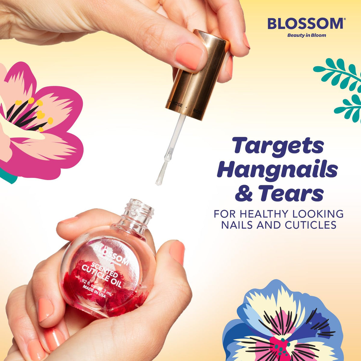 Huile pour cuticules Blossom, application sur les doigts