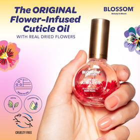 Huile pour cuticules Blossom avec étiquette et parfum floral