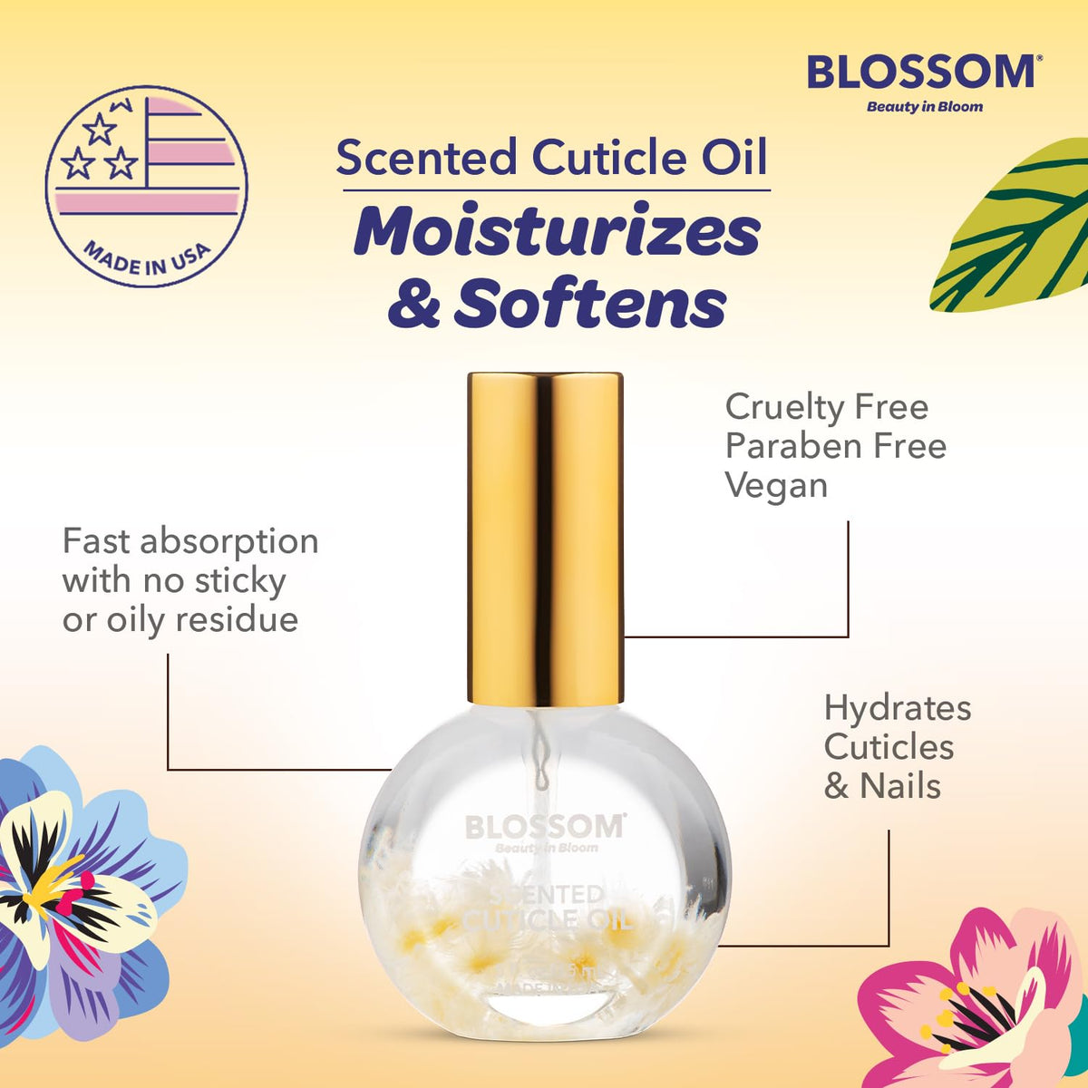 Huile pour cuticules Blossom, parfum floral au choix