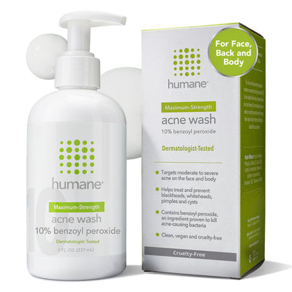 humane Gel Lavant Anti-Acné 10% Benzoyle Peroxyde bouteille vue de face