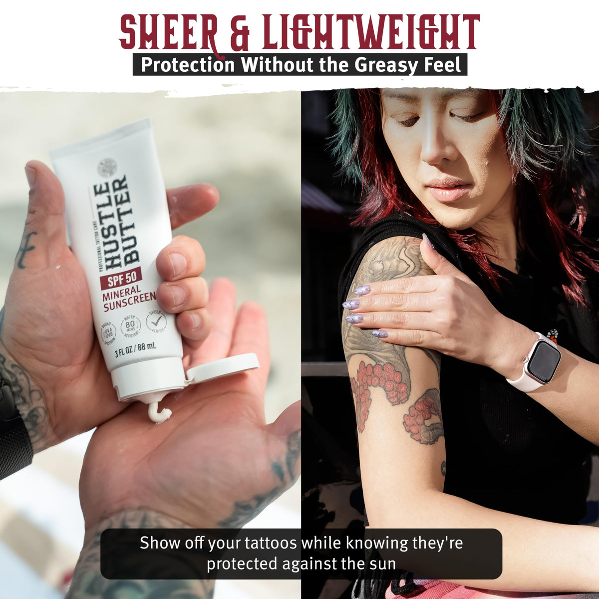 Hustle Butter Deluxe Crème Solaire Après-Tatouage sur peau tatouée