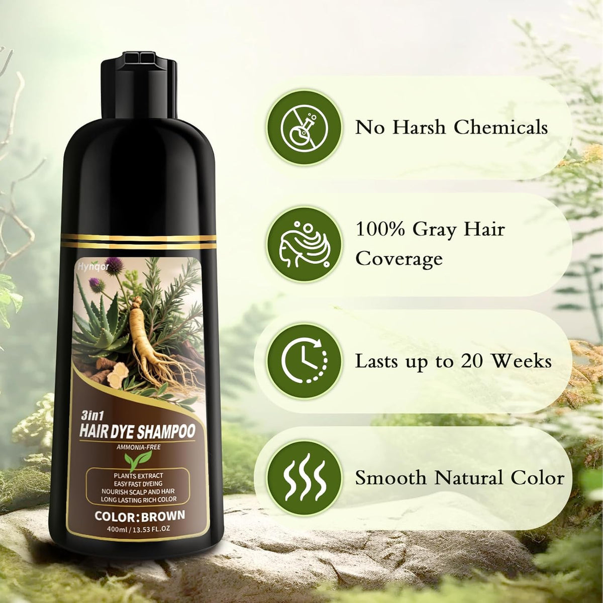 Hynqor Shampooing Colorant Marron avant et après utilisation