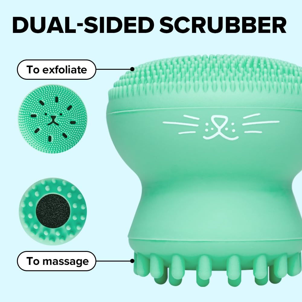 I DEW CARE Pawfect Face Scrubber en silicone vue de dos avec éponge noire