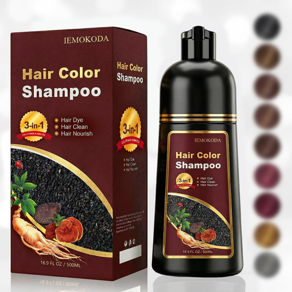 iemokoda shampooing teinture cheveux brun foncé 3 en 1, vue avant