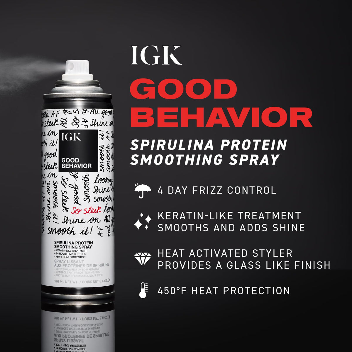 IGK Good Behavior Spray Lissant 340 ml avec étiquette