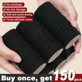 IKOCO Élastiques à Cheveux Noirs 150PCS en détail, texture en coton