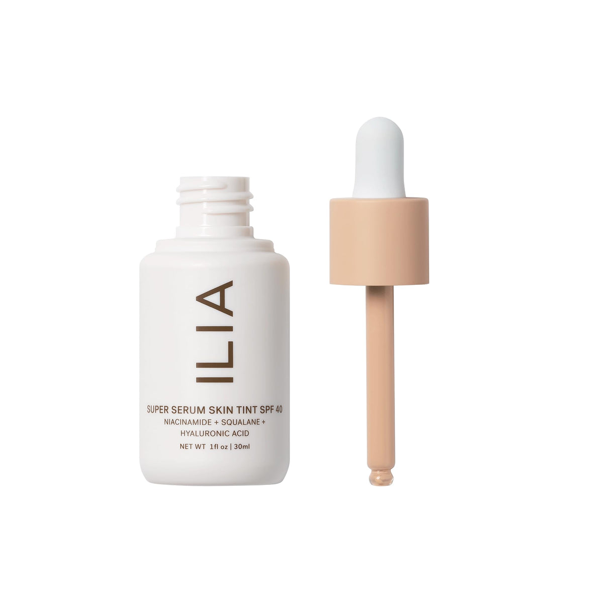 ILIA Super Serum Skin Tint SPF 40 Balos ST3 30 ml contenant et bouchon