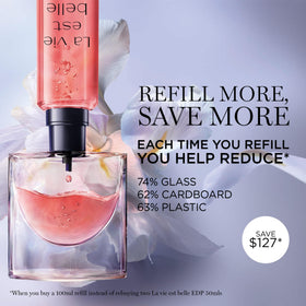 Image artistique de Lancôme La Vie Est Belle entouré de fleurs