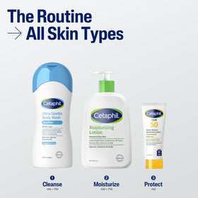 Image du gel douche Cetaphil dans un environnement de salle de bain