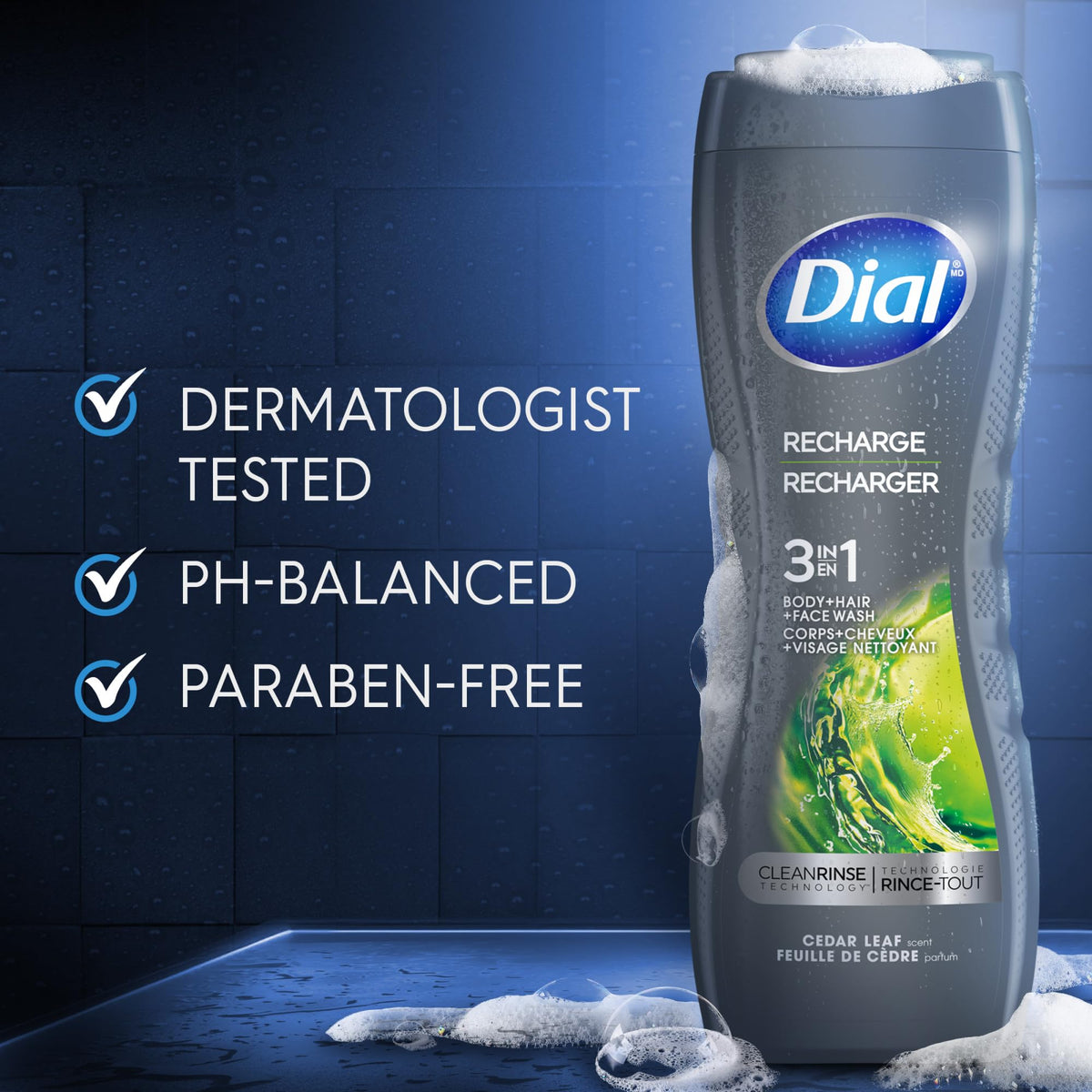 Image lifestyle d'un homme utilisant le gel douche Dial sous la douche
