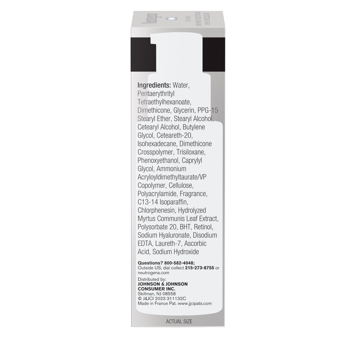 Ingrédients de la crème Neutrogena affichés sur l'emballage