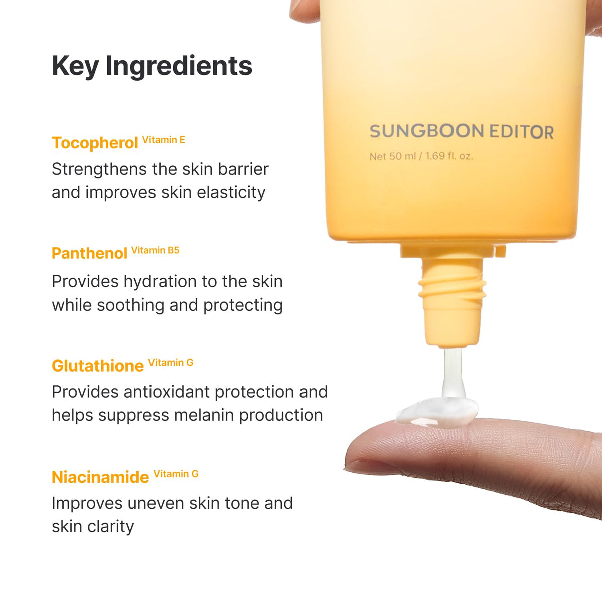 Ingrédients de la crème solaire SUNGBOON EDITOR
