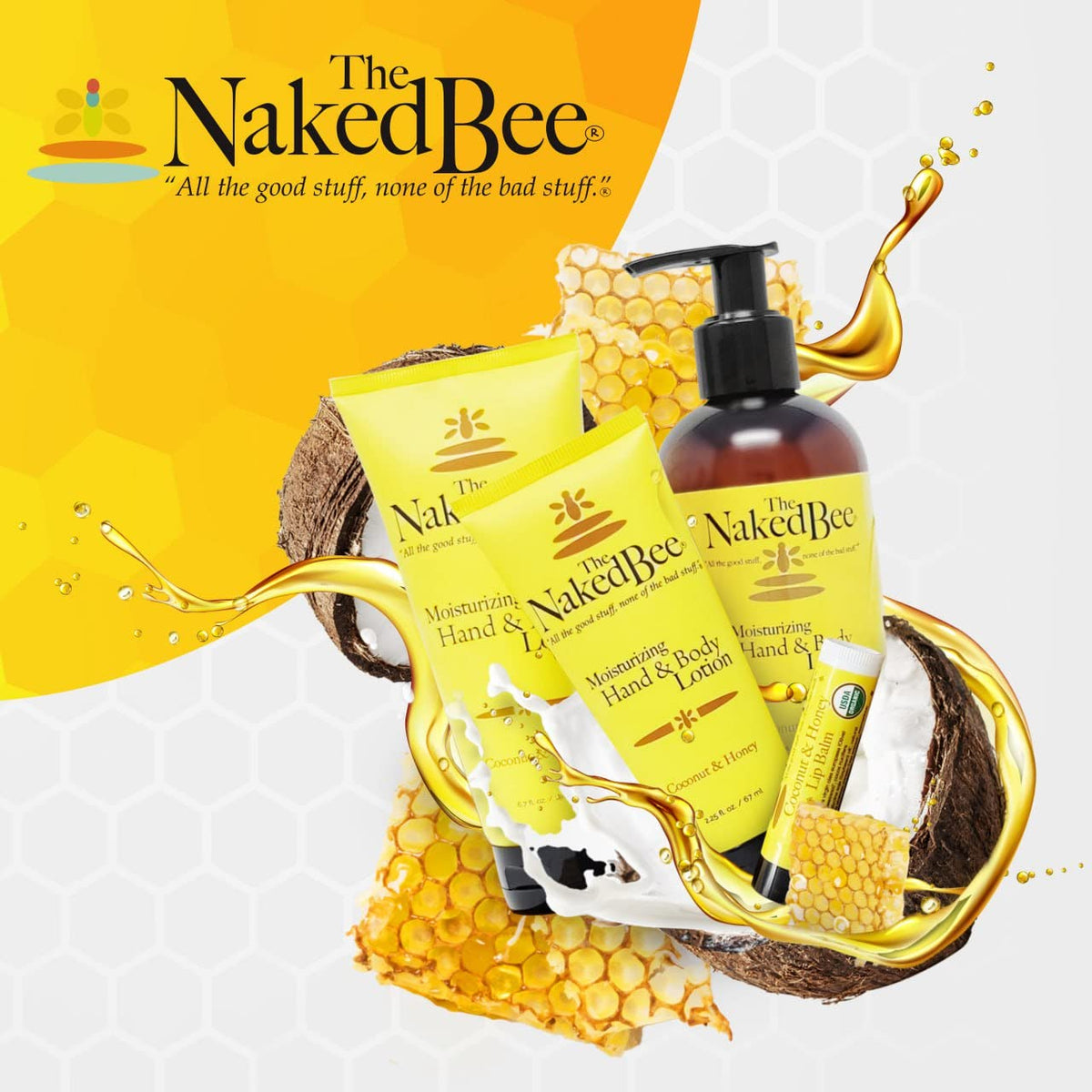 Ingrédients de la crème The Naked Bee sur une table