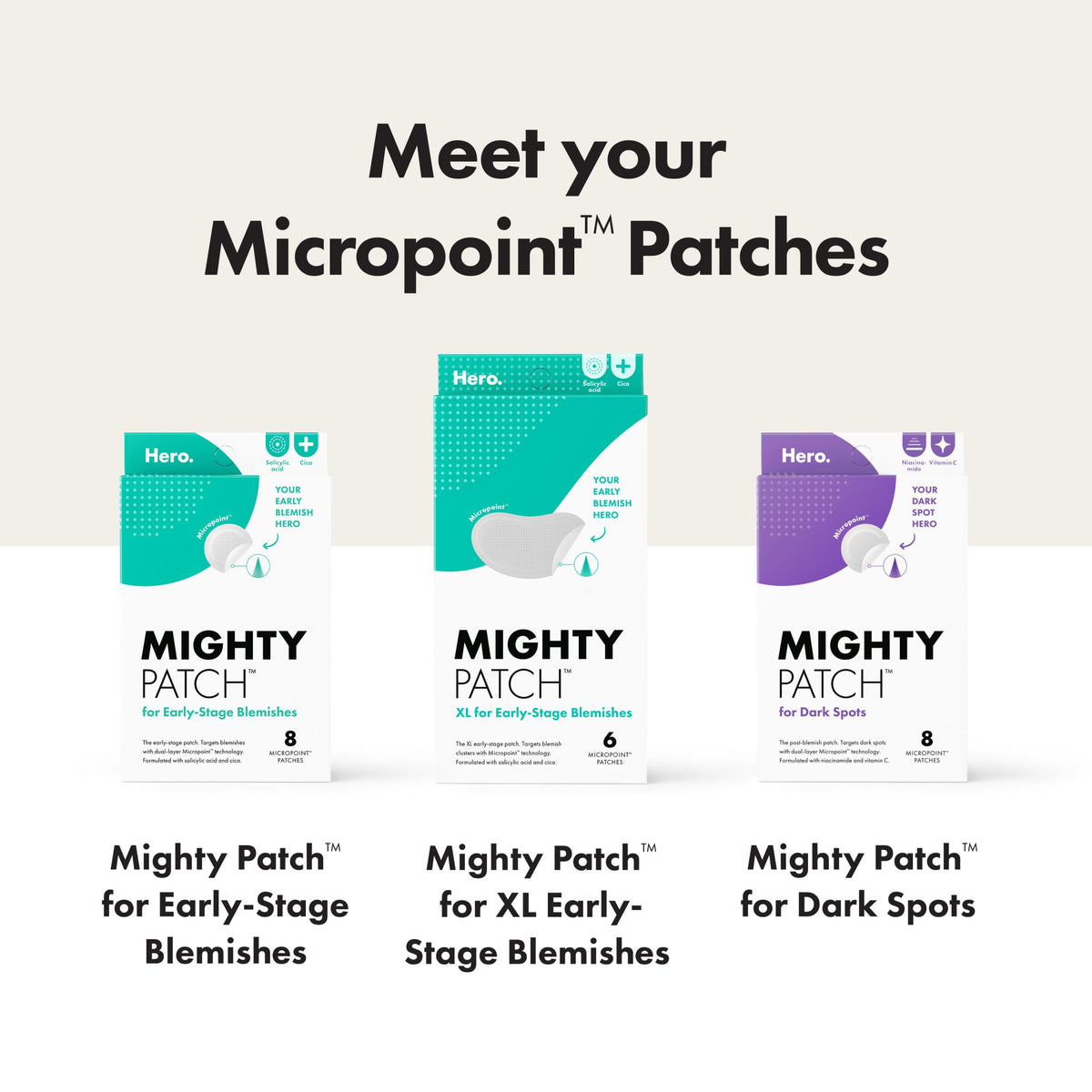 Ingrédients des patches acné Mighty Patch sur un plan rapproché