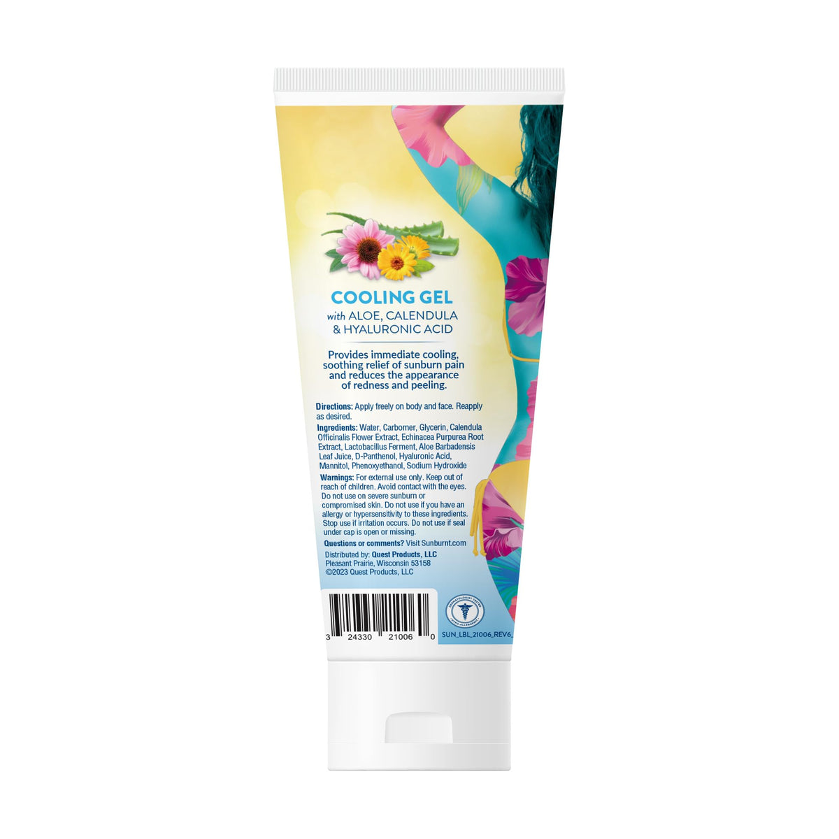 Ingrédients du gel après-soleil Sunburnt visibles à côté du produit