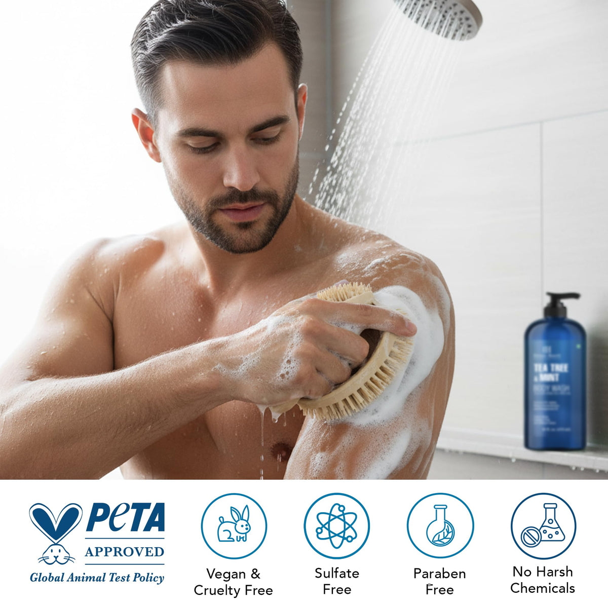 Ingrédients du gel douche Botanic Hearth sur fond blanc
