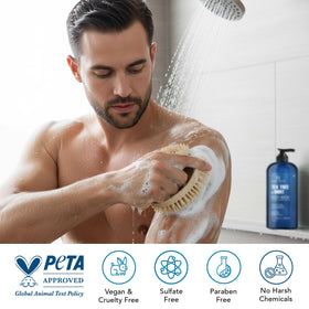 Ingrédients du gel douche Botanic Hearth sur fond blanc